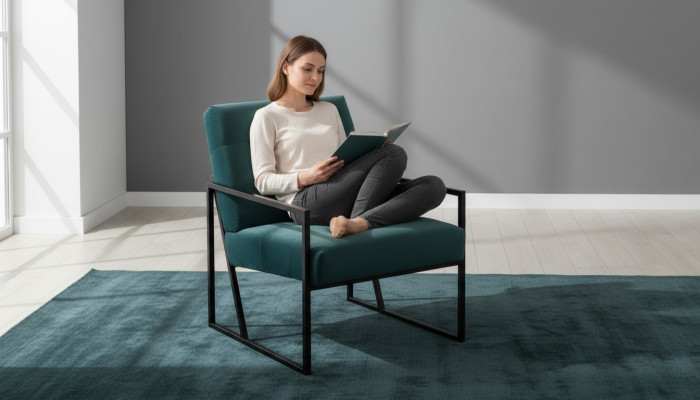  Dunkelgrüner Sessel Wohnzimmer Textil + Metallbeine Luxusmöbel Neu
