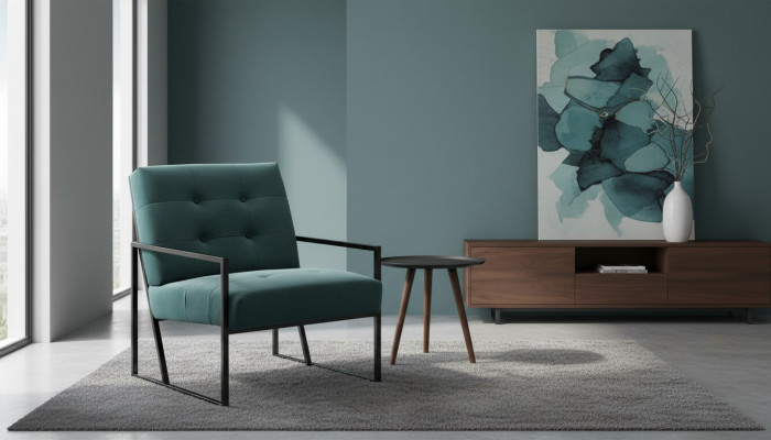 Dunkelgrüner Sessel Wohnzimmer Textil + Metallbeine Luxusmöbel Neu