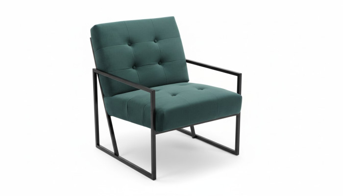  Dunkelgrüner Sessel Wohnzimmer Textil + Metallbeine Luxusmöbel Neu