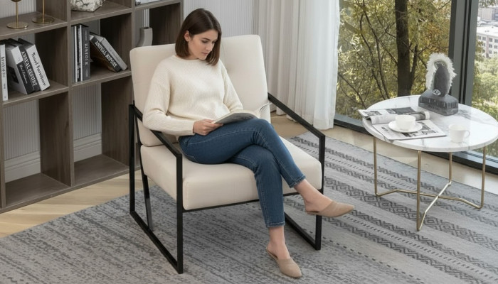  Beiger Textilsessel Wohnzimmer 1-Sitzer Relax Metallbeine Esszimmer