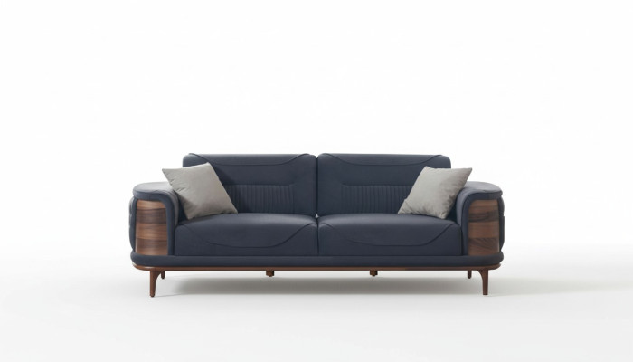 Zwei dunkelgraue Sofas im modernen Stil mit Holzbeinen für ein Wohnzimmer