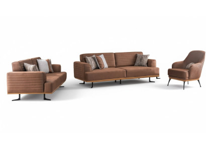 Exklusive Dreisitzer-Sofas und -Sessel für das Wohnzimmer in brauner Polsterung