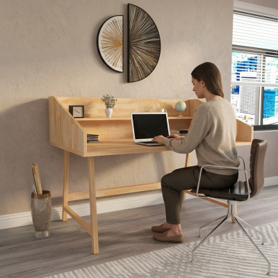Stilvoller Hellbrauner Schreibtisch Designer Bürotische Luxus Holz Möbel