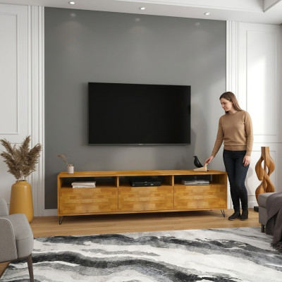 Braunes Wohnzimmer  Sideboard  Robuster TV Ständer Moderne Holz Möbel