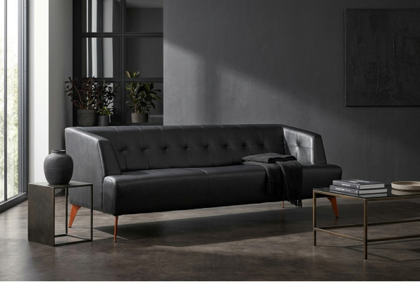 Stilvoller Schwarzer Dreisitzer Modernes Ledersofa Wohnzimmer Schlafsofa