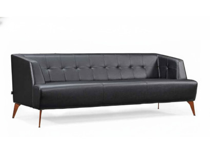 Stilvoller Schwarzer Dreisitzer Modernes Ledersofa Wohnzimmer Schlafsofa