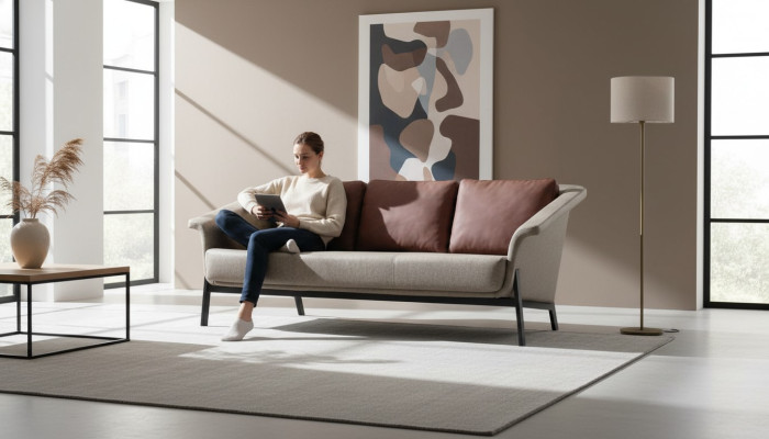 Graues Polstersofa Designer Textilcouch Wohnzimmer Dreisitzer Möbel