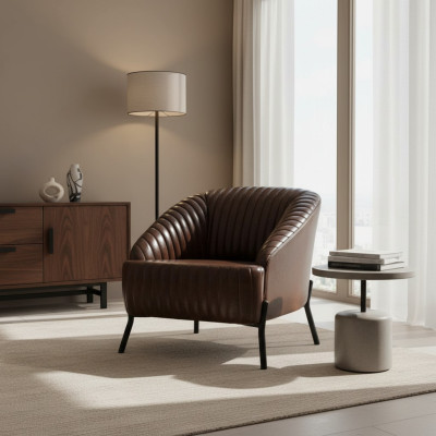 Brauner Sessel Designer Wohnzimmer Relaxsessel Leder Einsitzer Möbel