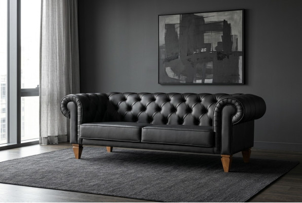 Stilvoller Chesterfield Schwarzer Dreisitzer Moderne Edle Polster Möbel