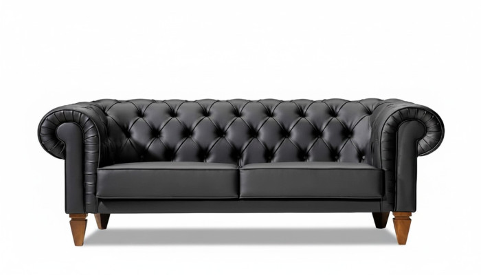 Stilvoller Chesterfield Schwarzer Dreisitzer Moderne Edle Polster Möbel