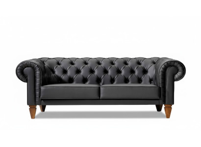 Stilvoller Chesterfield Schwarzer Dreisitzer Moderne Edle Polster Möbel