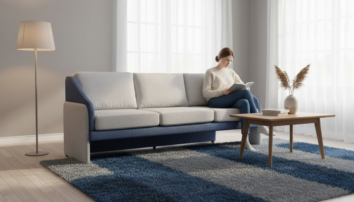Grau-Blauer Dreisitzer Moderne Polstersofas Designer Wohnzimmer Couch