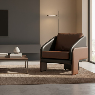 Braun-Grauer Clubsessel Luxuriöser Loungesessel Relax Einsitzer Sessel