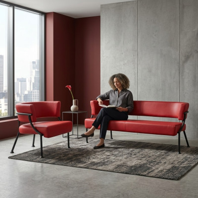 Rote Sofagarnitur Moderne Kunstleder Bank Designer Einsitzer 2tlg Set