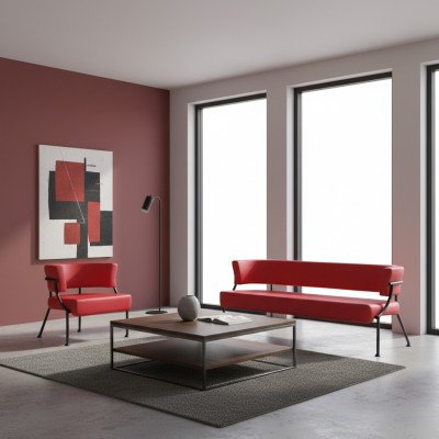 Rote Sofagarnitur Moderne Kunstleder Bank Designer Einsitzer 2tlg Set