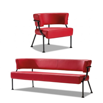 Rote Sofagarnitur Moderne Kunstleder Bank Designer Einsitzer 2tlg Set