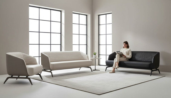 Schwarz-Weiße Couchgarnitur Luxuruiöse 2x Dreisitzer Ledersessel 3tlg