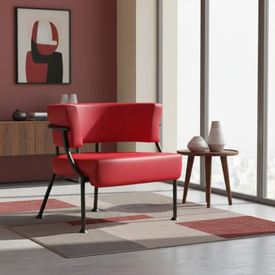 Luxuriöser Roter Sessel Designer Leder Einsitzer Polster Clubsessel