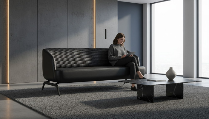 Schwarzes Ledersofa Designer 3-Sitzer Couch Wohnzimmer Sitzmöbel 3-er