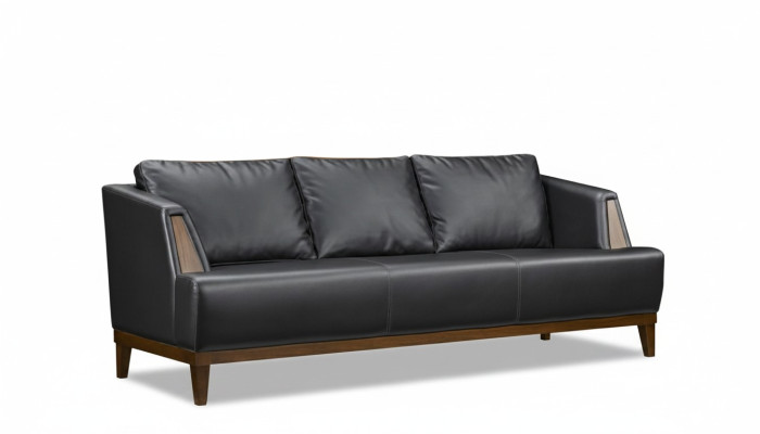 Schwarzer Designer Leder Dreisitzer Moderne Wohnzimmer Polster Couch