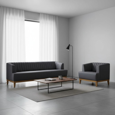 Grau-Braune Sofagarnitur Designer Polstersessel Edler Textil 3-Sitzer