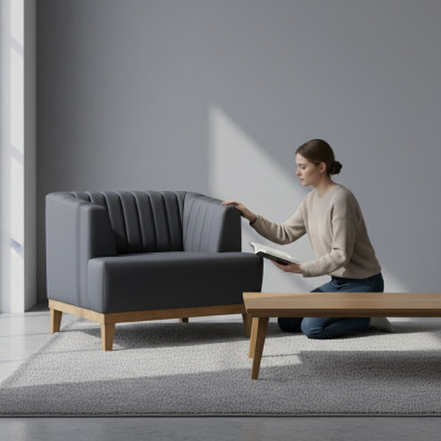 Grauer Clubsessel Designer Stoffsessel Edler Wohnzimmer Ohrensessel
