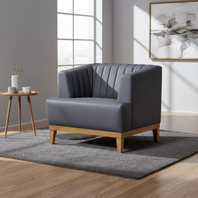 Grauer Clubsessel Designer Stoffsessel Edler Wohnzimmer Ohrensessel