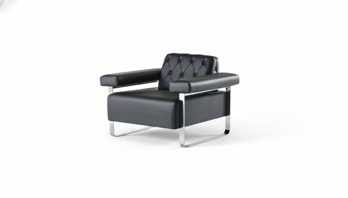 Ledersofa Chesterfield Design 1-Sitzer Schwarz Edelstahl Büro Sitzmöbel