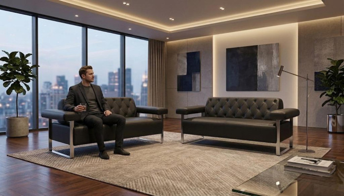 Ledersofas 2tlg Schwarz Einfarbig Chesterfield Modern Design Universelle
