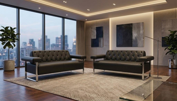 Ledersofas 2tlg Schwarz Einfarbig Chesterfield Modern Design Universelle