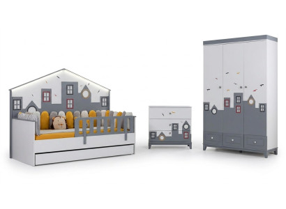 Modern Kinderzimmer Set Kinderbett Kleiderschrank Kommode Schlafzimmer Neu