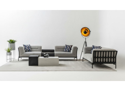 Hellgraue Sofagarnitur Eleganter 4-Sitzer Polster Dreisitzer 2tlg Set