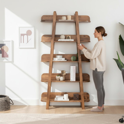 Dunkelbraues Bücherregal Wohnzimmer Designer Holz Möbel Ablageregale