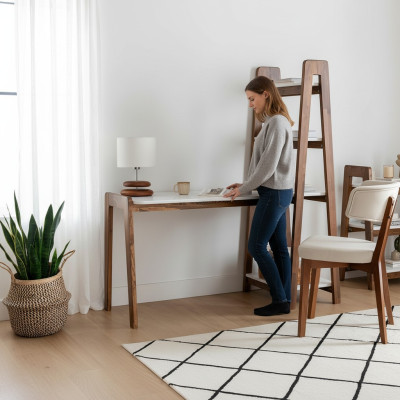 Braun-Weißer Computertisch Schreibtisch Luxuriöse Arbeitszimmer Möbel