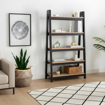 Schwarz-Beiger Bücherregal Wohnzimmer Aktenregale Holz Ablagen Möbel
