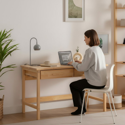 Stilvoller Beiger Schreibtisch Moderner Ablagentisch Luxus Holz Möbel