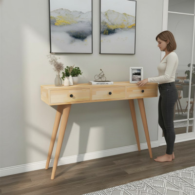 Modern Hochwertig Konsolentisch Beige Holztisch Wohnzimmer Designer Möbel
