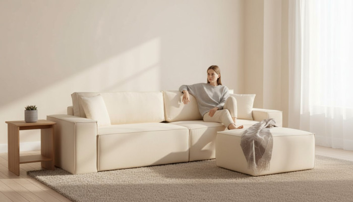 Eleganten bež ekskluziven pouf za štiri osebe, 2 kosa