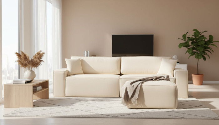 Eleganten bež ekskluziven pouf za štiri osebe, 2 kosa