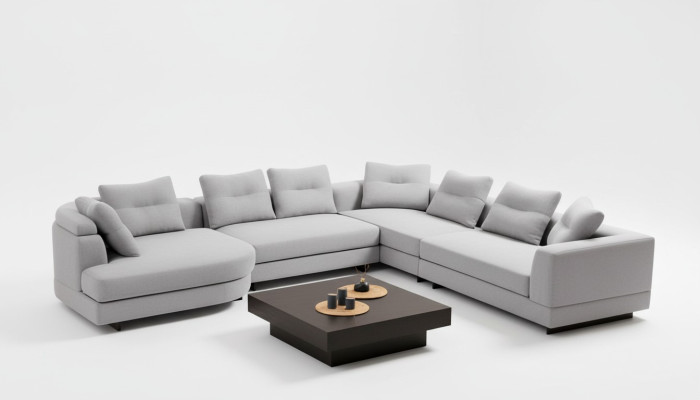 U-Form Wohnzimmer Ecksofa L-Form Modern Design Stil Textil Material Weiß