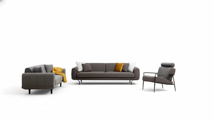 Wohnzimmer Set 3tlg 4-Sitzer 3-Sitzer Sessel mit Kissen Grau Einfarbig
