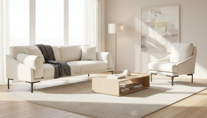 Wohnzimmer-Set 2tlg 3-Sitzer Sofa Sessel Weiß Textil Wohnzimmer Modern