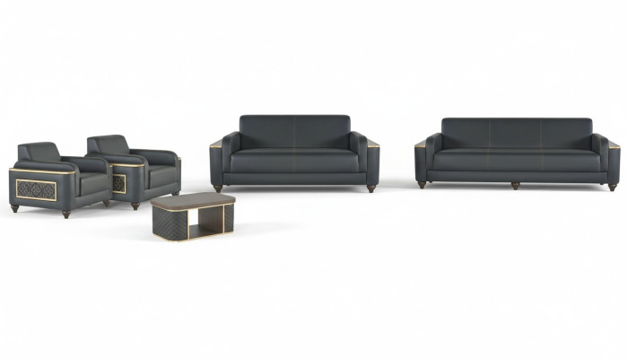 Schwarze Wohnzimmer Sitzgarnitur Designer Dreisitzer Sessel Couchtisch