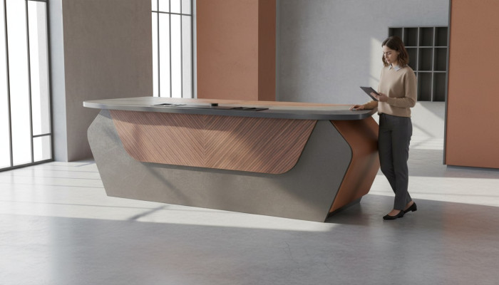 Bürotisch Braun Grau Zweifarbig Modern Design Rechteckig Schreibtisch