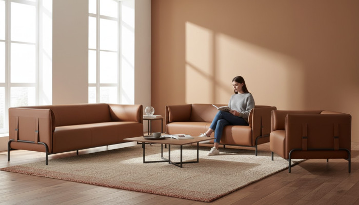 Arbeitszimmer-Set 4tlg 3-Sitzer 2-Sitzer mit 2x Sessel Modern Design Stil