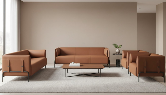 Arbeitszimmer-Set 4tlg 3-Sitzer 2-Sitzer mit 2x Sessel Modern Design Stil