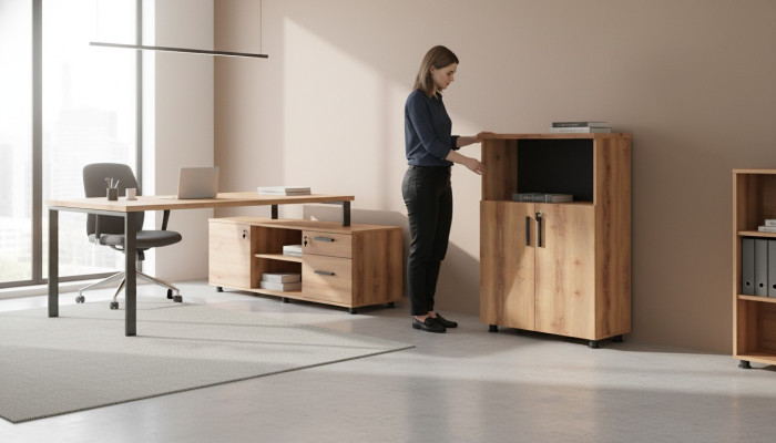 Aktenschrank Rechteck Form Braun Schwarz Zweifarbig Regal Arbeitszimmer