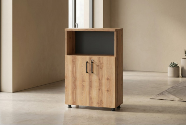 Aktenschrank Rechteck Form Braun Schwarz Zweifarbig Regal Arbeitszimmer