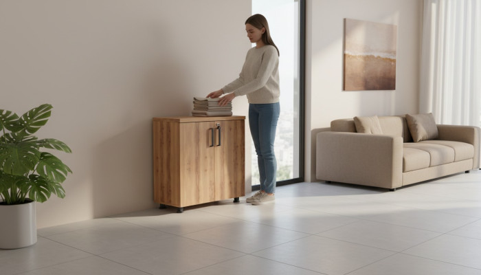 Aktenschrank Rechteckig Form Zwei Türen Braun Einfarbig Arbeitszimmer