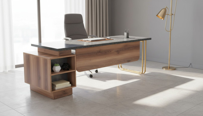 Bürotisch Braun Grau Zweifarbig Modern Design Arbeitszimmer Rechteckig